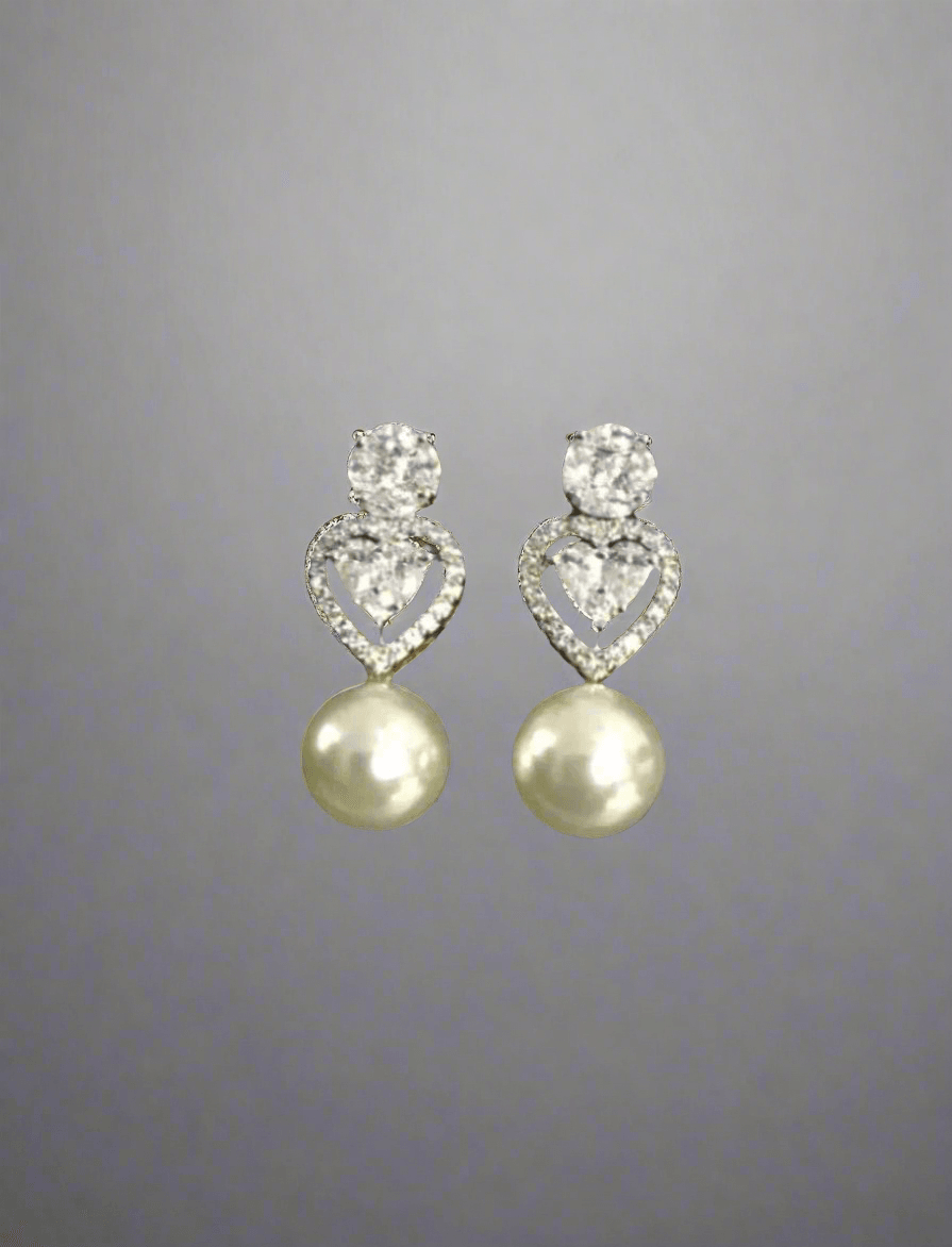 Heart's Desire CZ Earrings with Pearl Drop - Dyulokha
