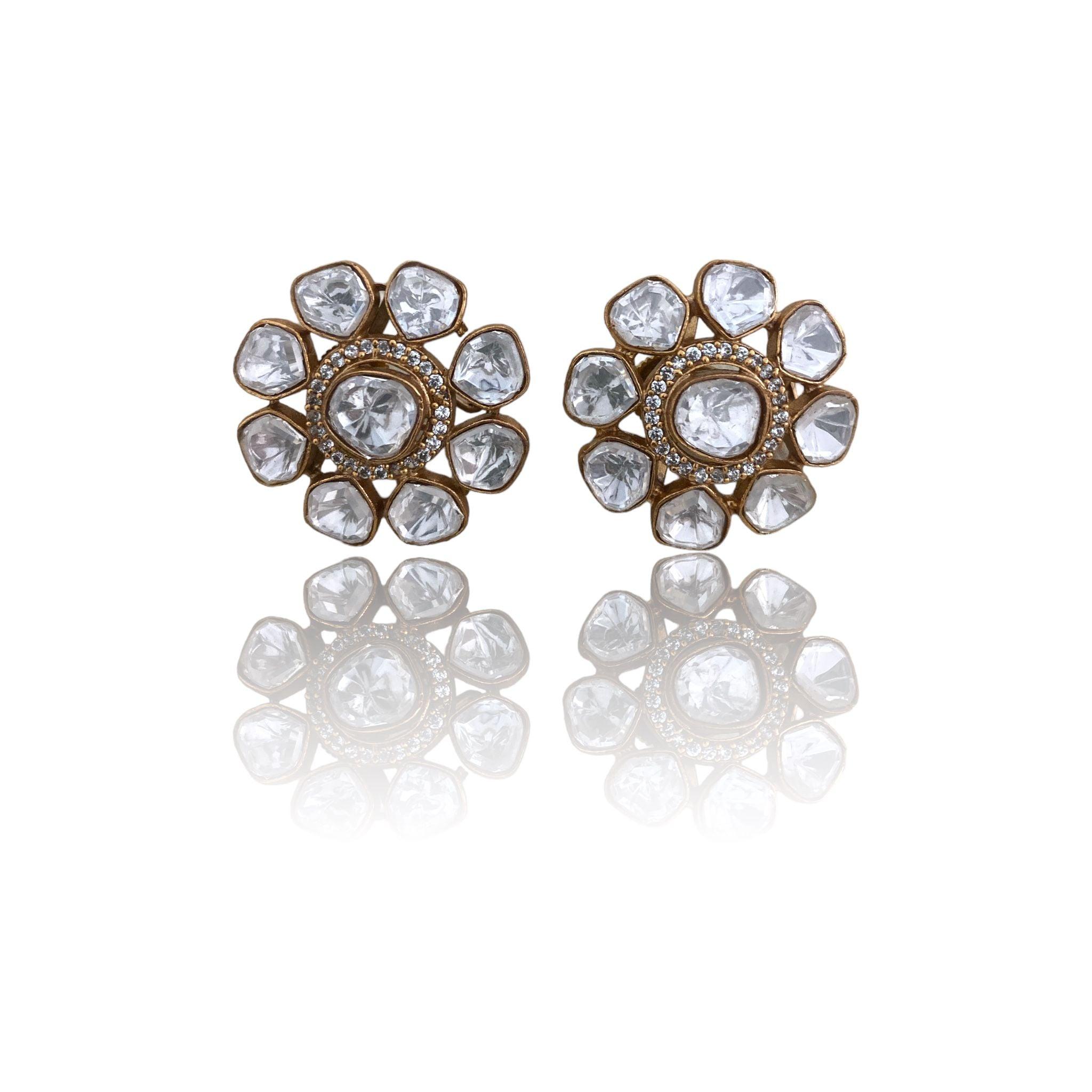 Gilded Blooms Polki Floral Studs - Dyulokha