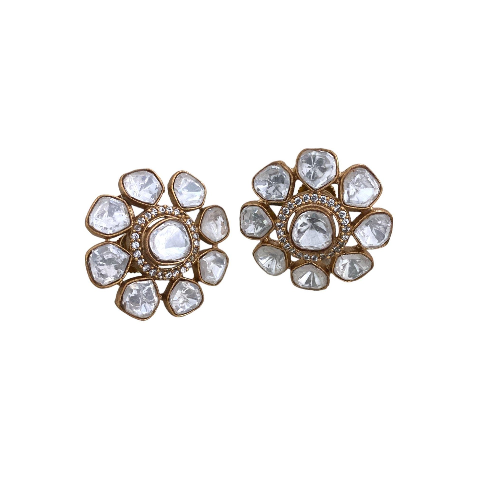 Gilded Blooms Polki Floral Studs - Dyulokha