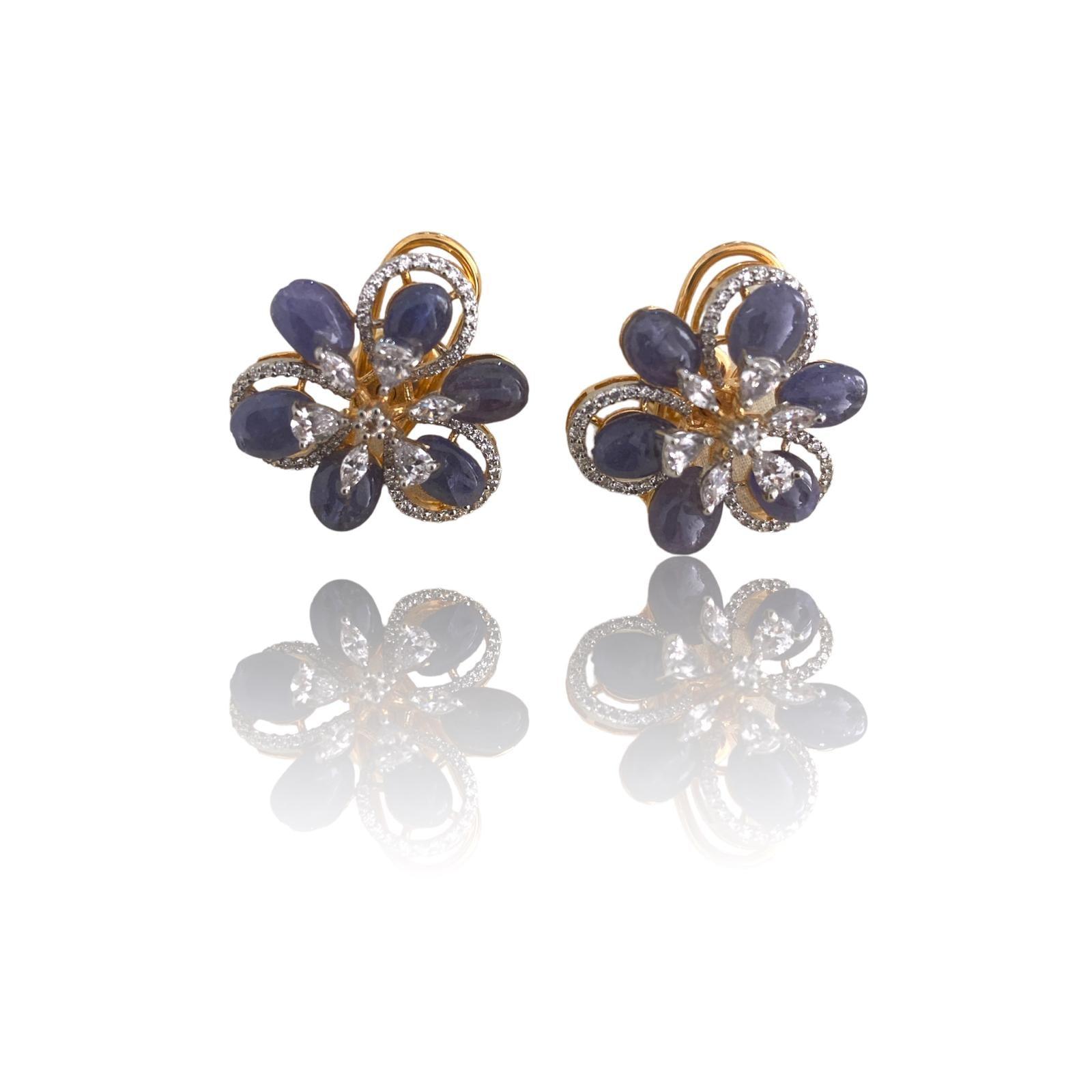 Tanzanite Blossom Floral Earrings - Dyulokha