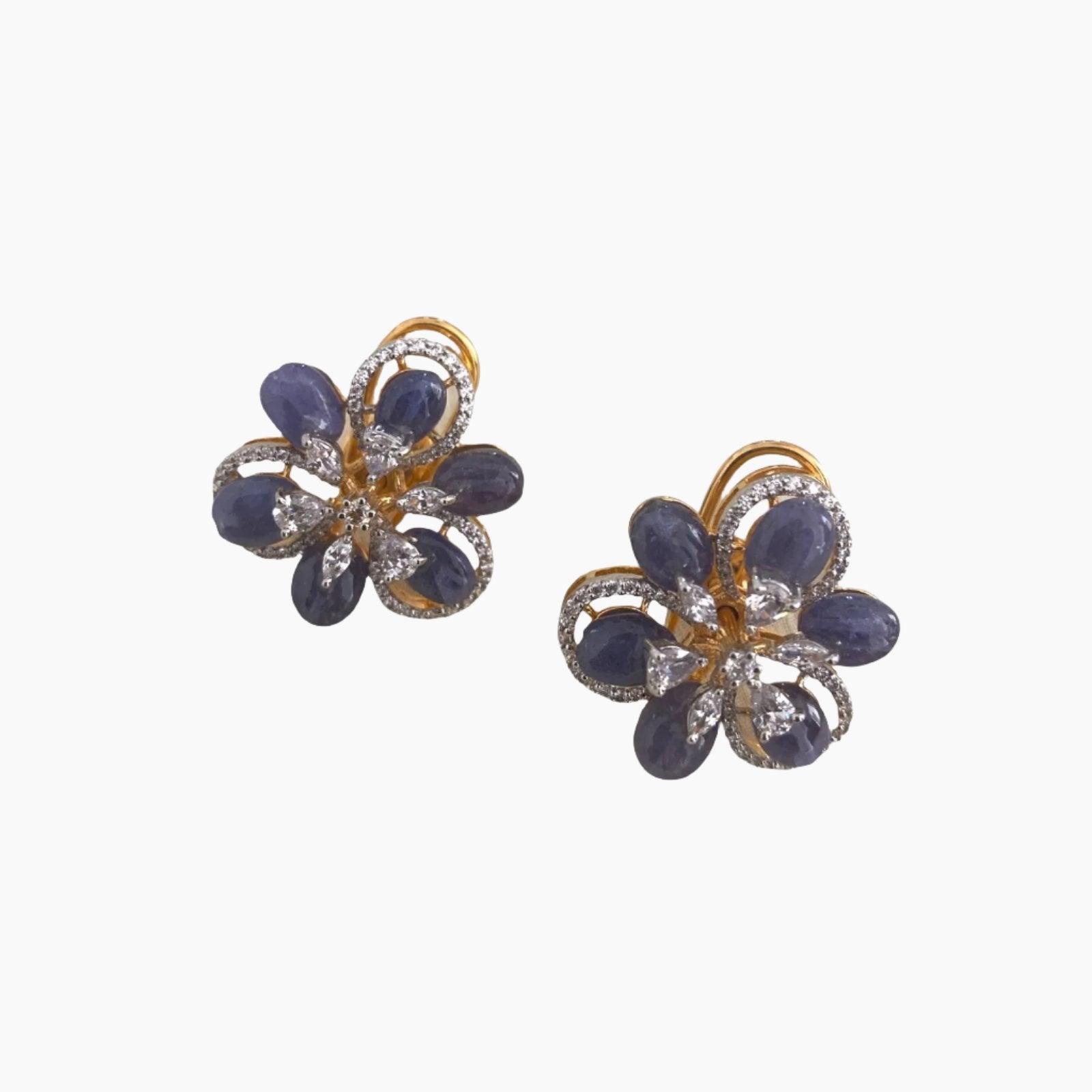 Tanzanite Blossom Floral Earrings - Dyulokha