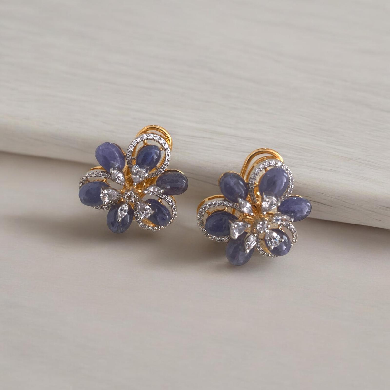 Tanzanite Blossom Floral Earrings - Dyulokha
