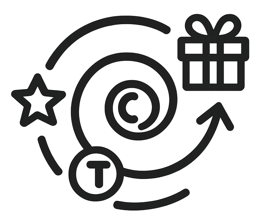 Get Rewarded at Every Turn symbol black icon
