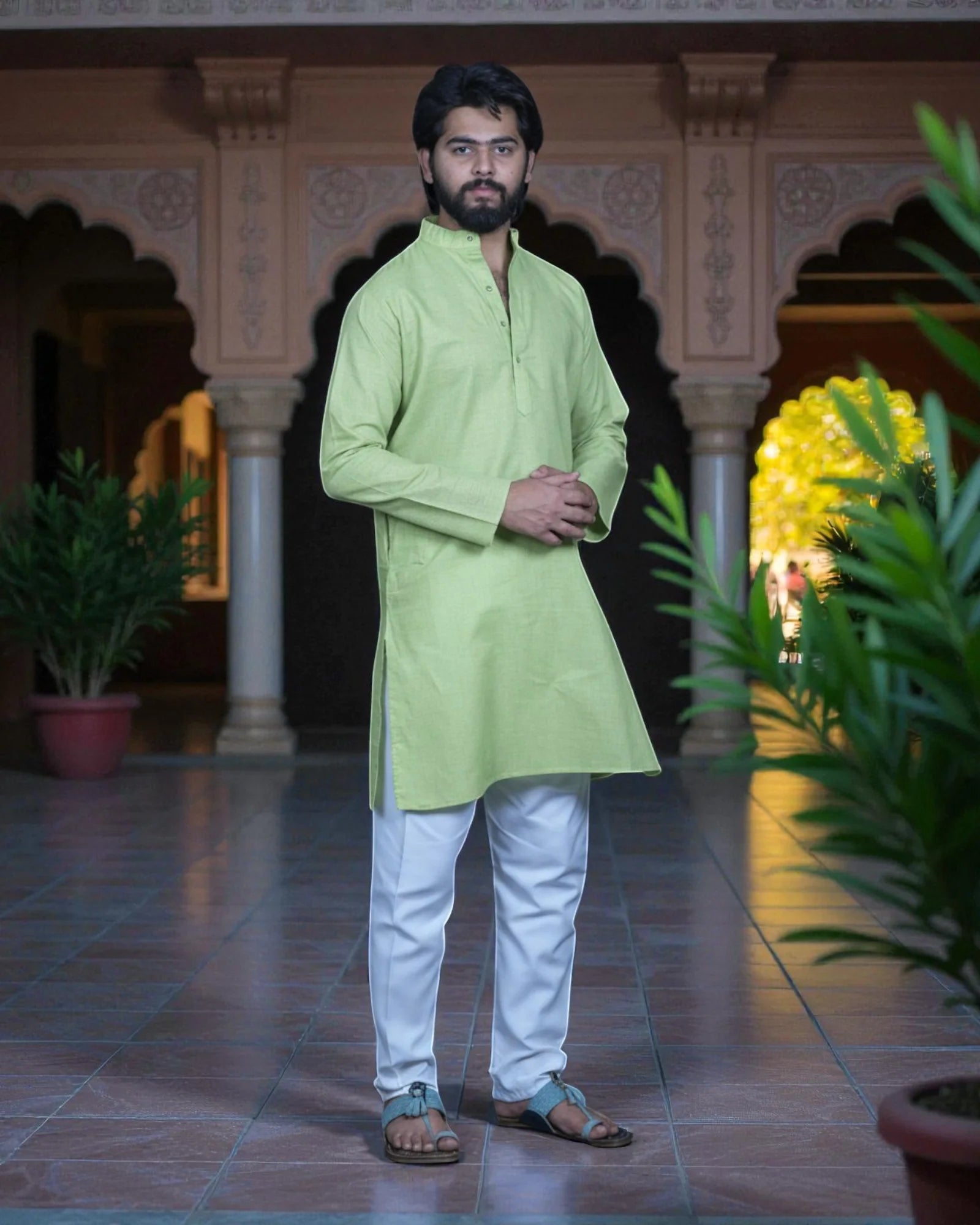 Blue Cotton Plain Kurta Pajama Set