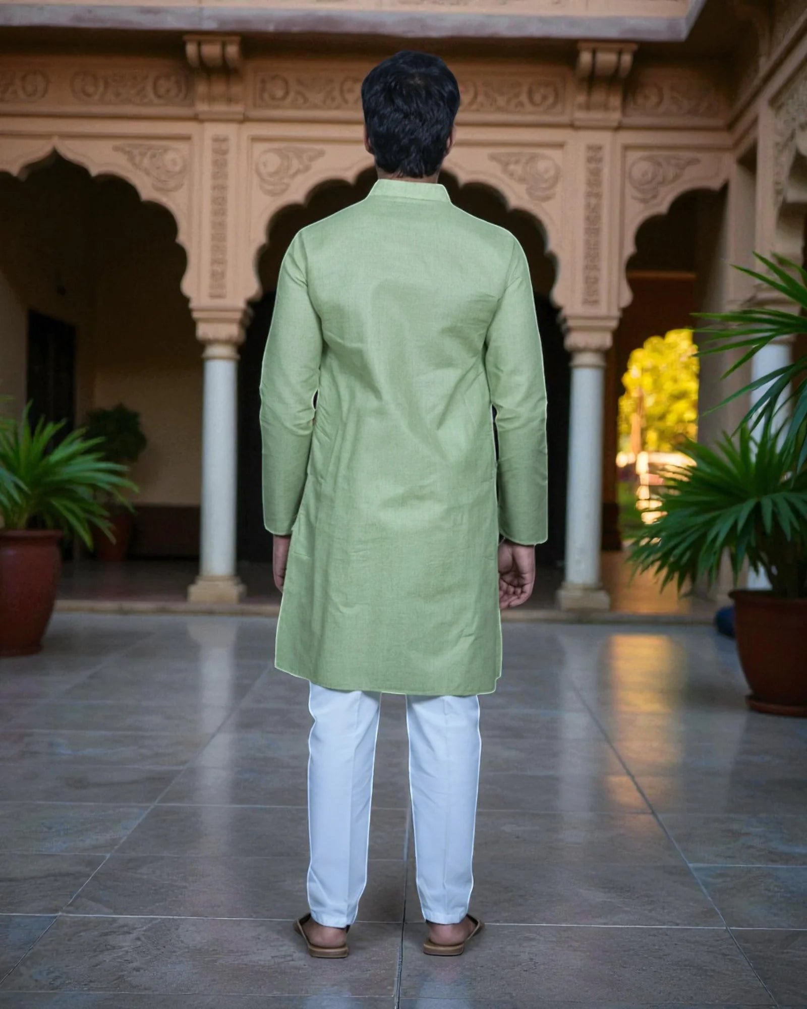 Blue Cotton Plain Kurta Pajama Set