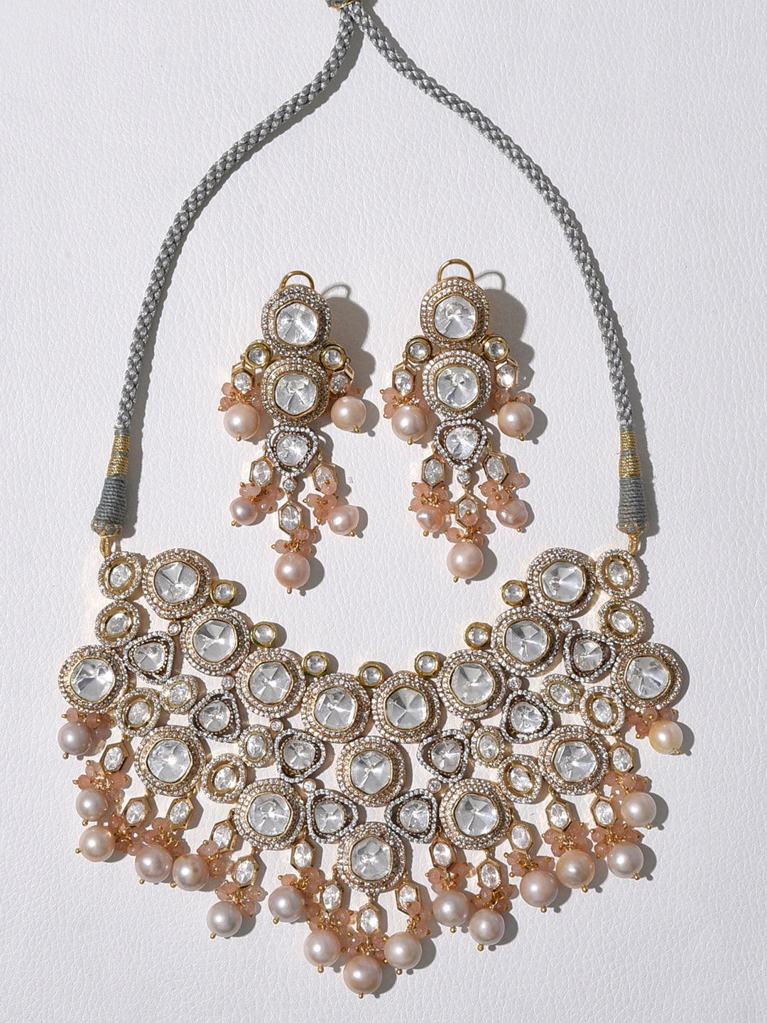 Flamboyant Pearl & Polki Necklace Set - Dyulokha