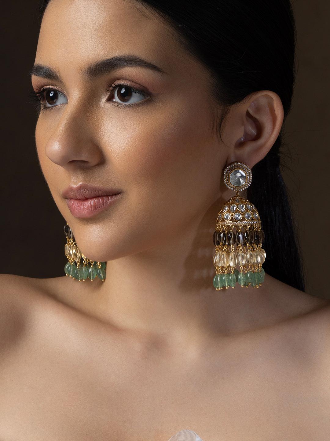Golden Elegance Polki & Agate Earrings - Dyulokha