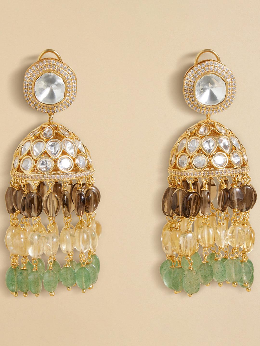 Golden Elegance Polki & Agate Earrings - Dyulokha
