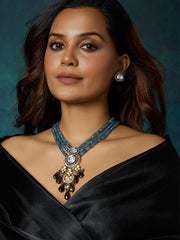 Radiance Blue Sapphire Smokey Gold Necklace Set - Dyulokha